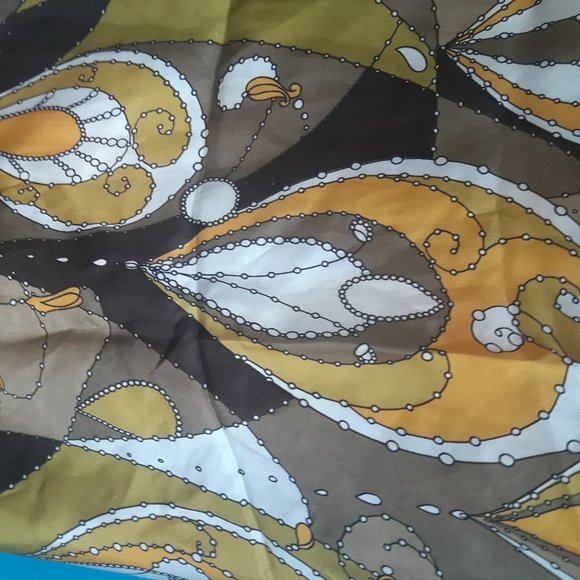 Silk Scarf Vintage Rectangle Shaped Bright Colors Bold Print Colorful - Picture 4 of 6